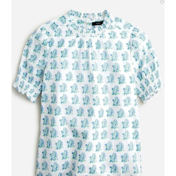 SZ Blockprints™ X J.Crew Smocked Puff-sleeve Top Sz. S - Picture 1 of 5
